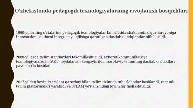 O'zbekistonda pedagogik texnologiyalar rivojlanishi 3
