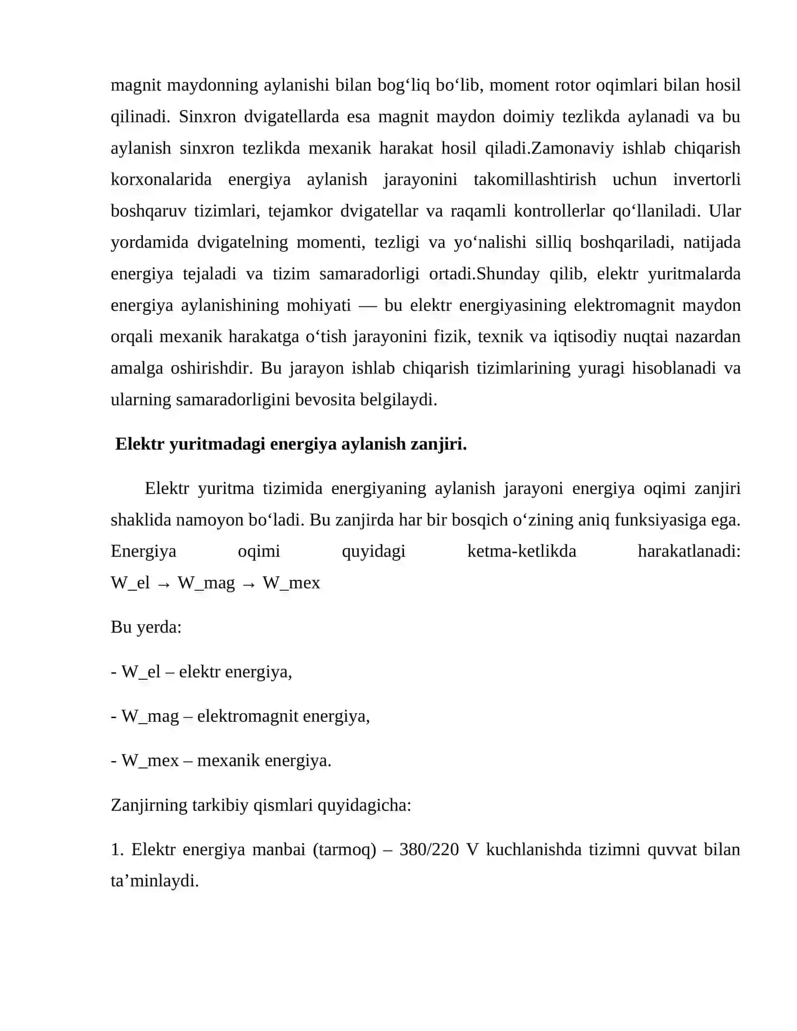 Elektr yuritmalarda energiya aylanishi jarayoni 3