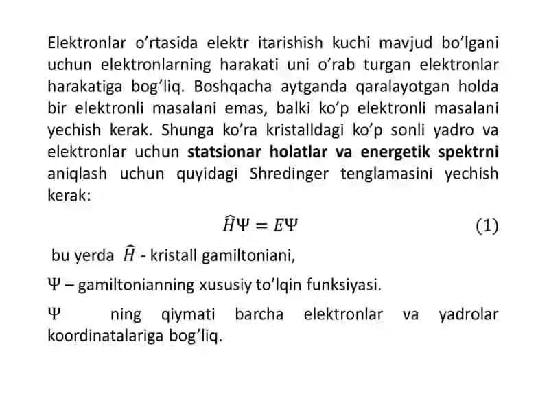KRISTALL UCHUN SHREDINGER TENGLAMASI 3