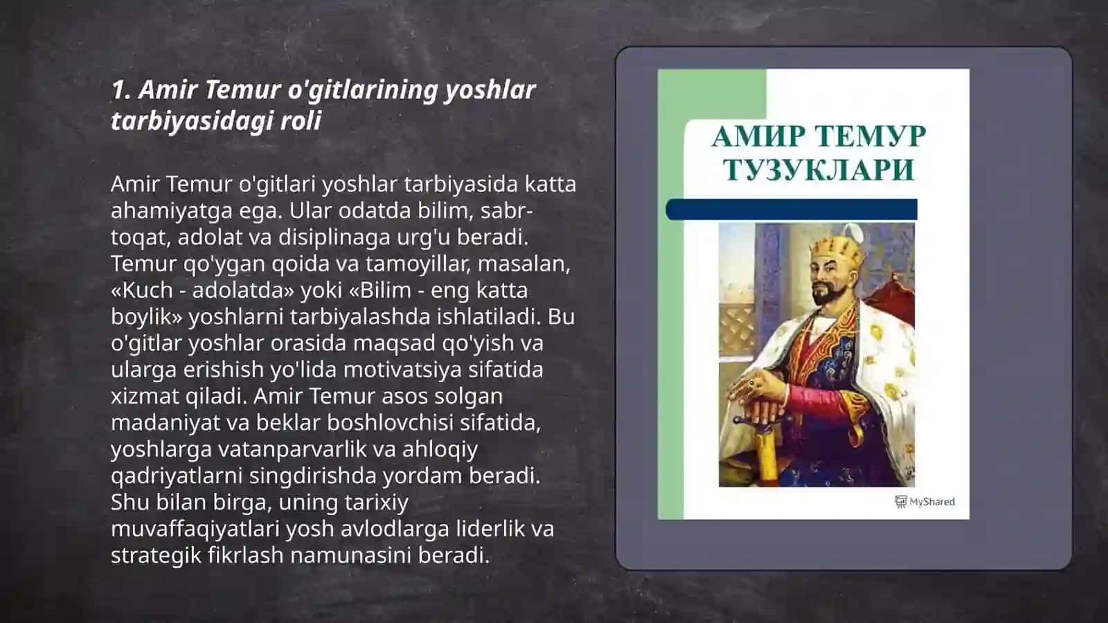 Amir Temur o'gitlarining tarbiyaviy ahamiyati, Mirzo Uluģbekning pedagogik goyalari va marifatparvarlik faoliyati 3