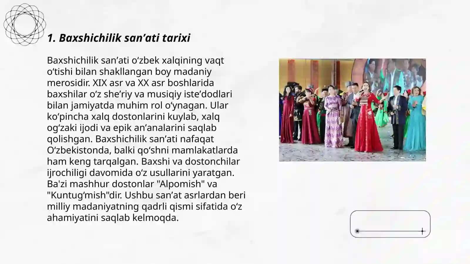 Baxshichilik sanʼati dostonchilik maktablari va doston turlari 3