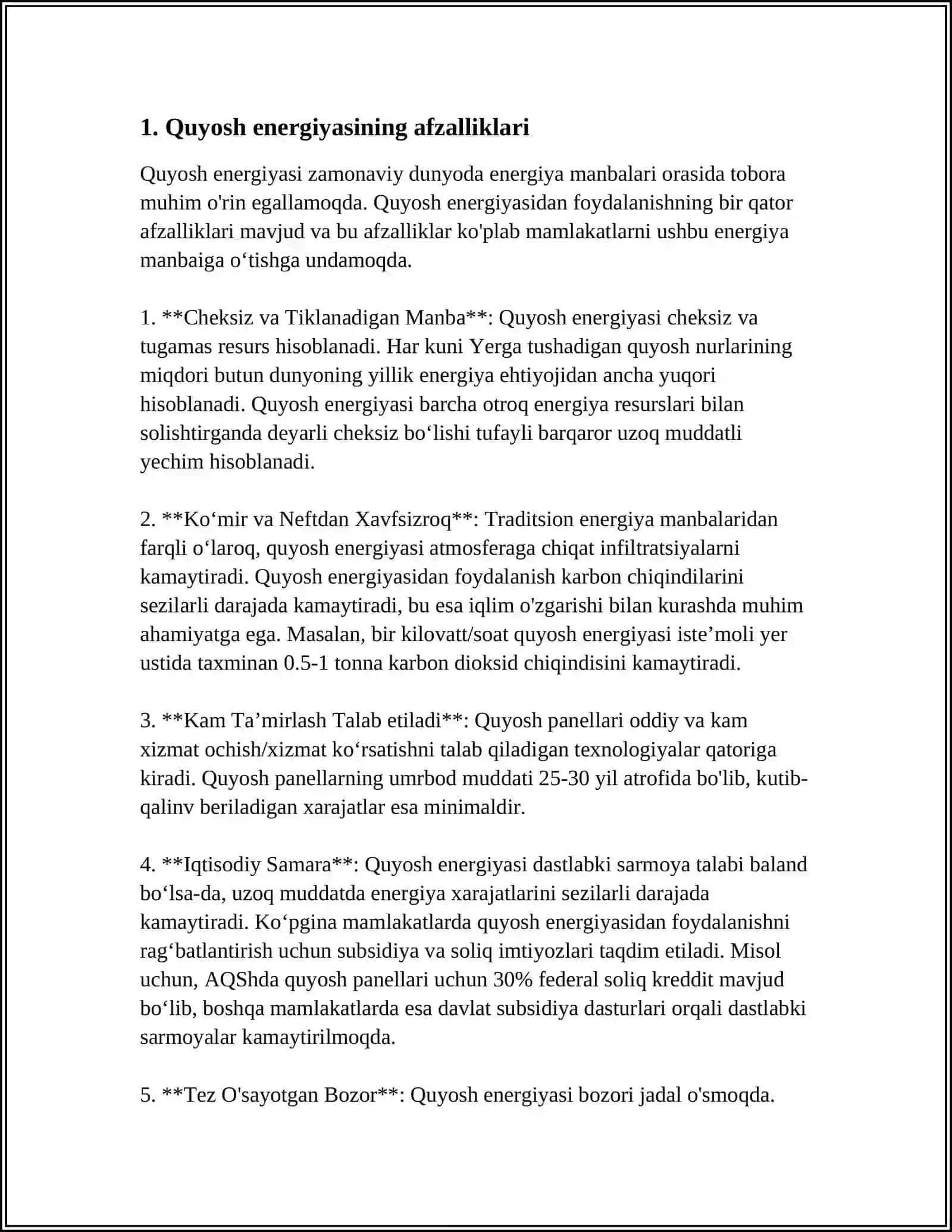 O'ZBEKISTON RESPUBLIKASIDA QUYOSH ENERGIYASIDAN FOYDALANISH ISTIQBOLLARI 3