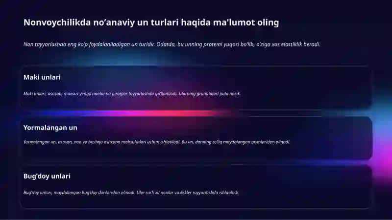 Nonvoychilikda kullaniladigan noʼanaviy un turlari 3