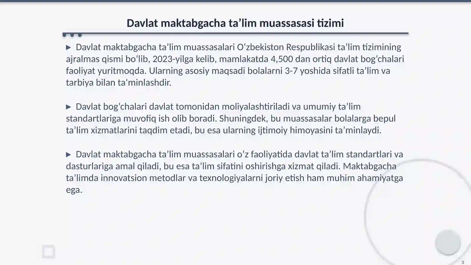 Davlat va nodavlat maktabgacha taʼlim tashkilotlarining oʻziga xos xususiyatlari 3