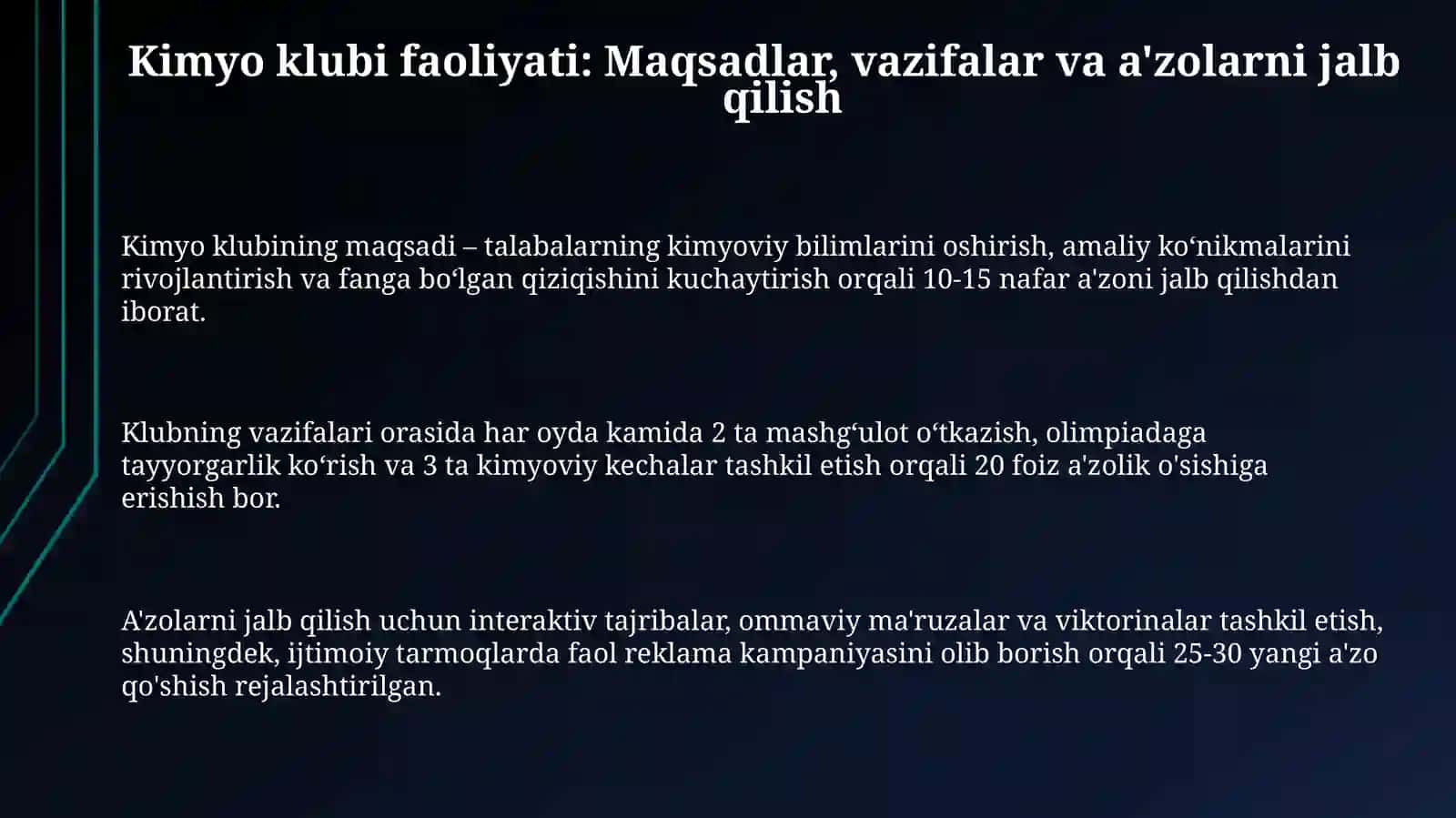 Kimyo to‘garagi. Kimyoviy olimpiadalar. Kimyo kechalarini tashkil qilish 3