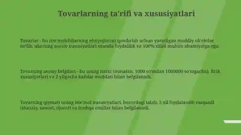 Tovarlarning ta'rifi va xususiyatlari 3