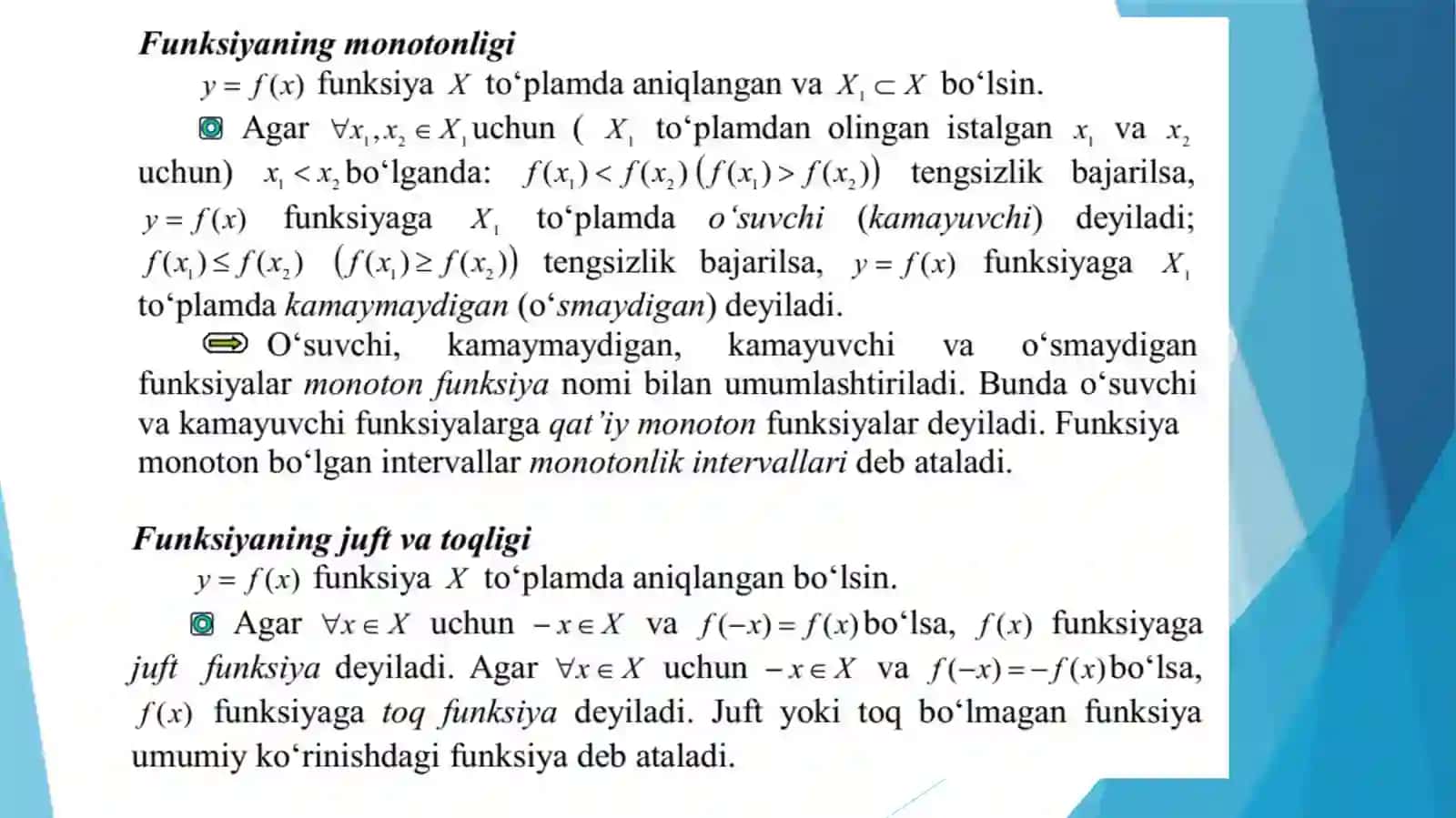 Funksiya tushunchasi.funksiyaning aniqlanish va qiymatlar sohasi 3