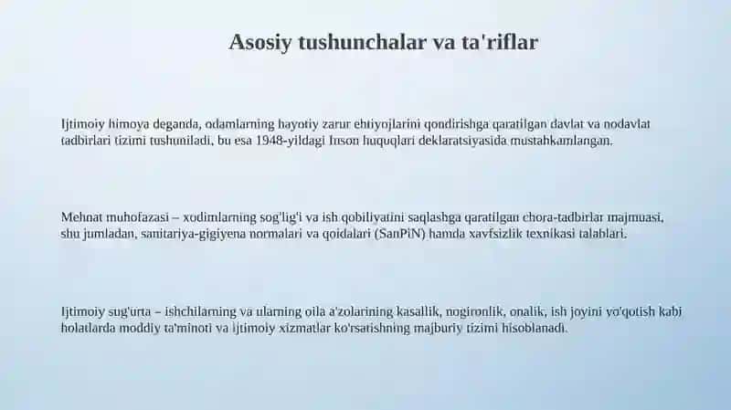 Ishlab chiqarish tashkilotlari xizmatchilarining ijtimoiy himoyasining tamoyillari va kafolatlari 3