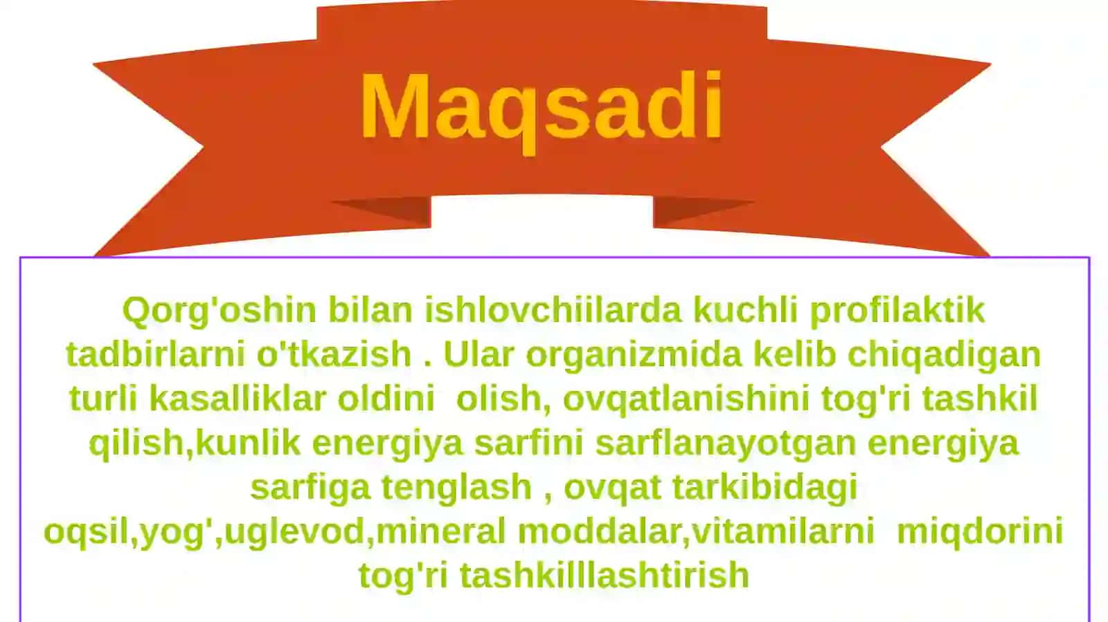 Qo'rg'oshin bilan muloqotda bo'lganlar uchun ratsion tuzish 3