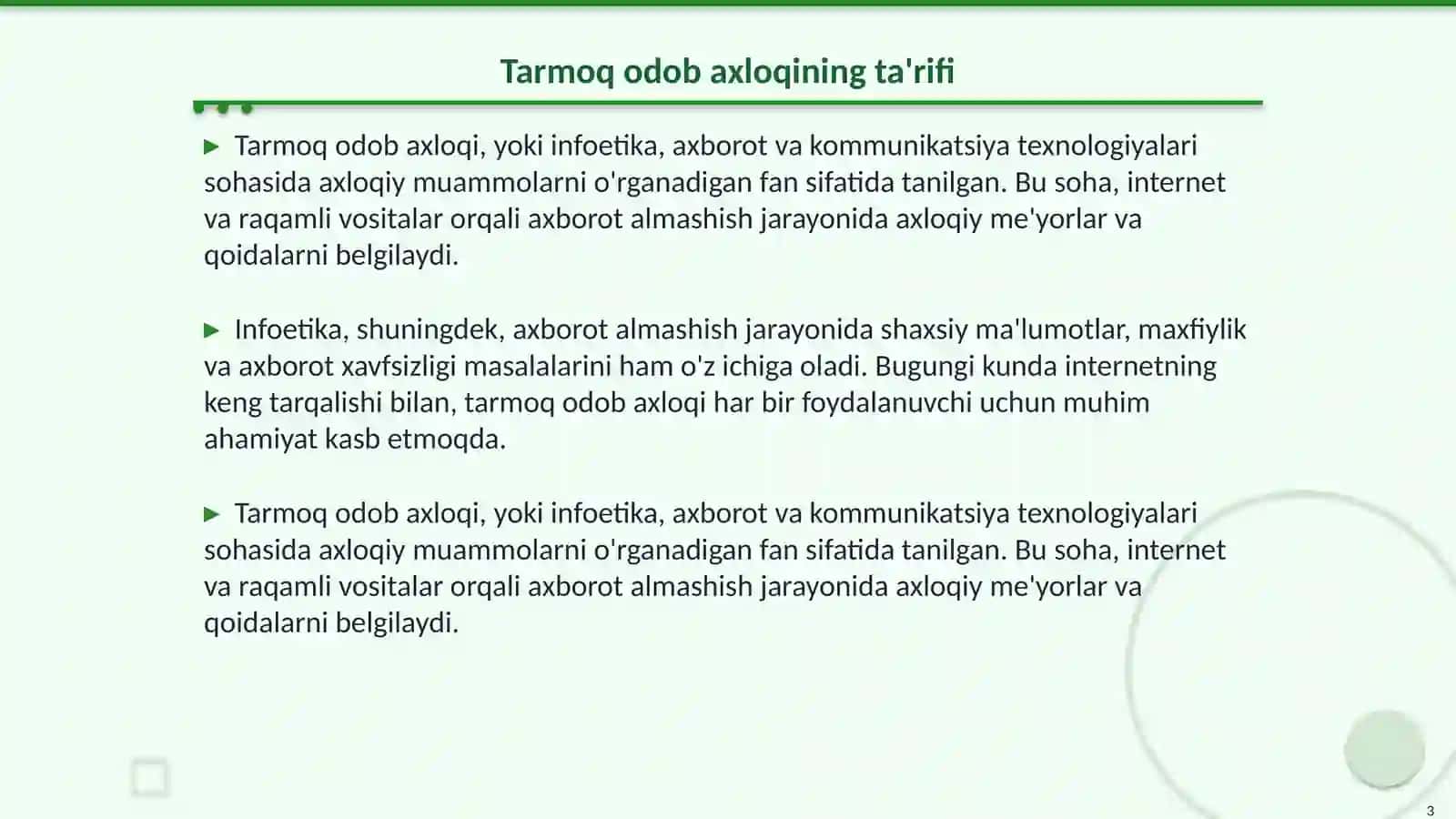 Tarmoq odob axloqi (infoetika) 3