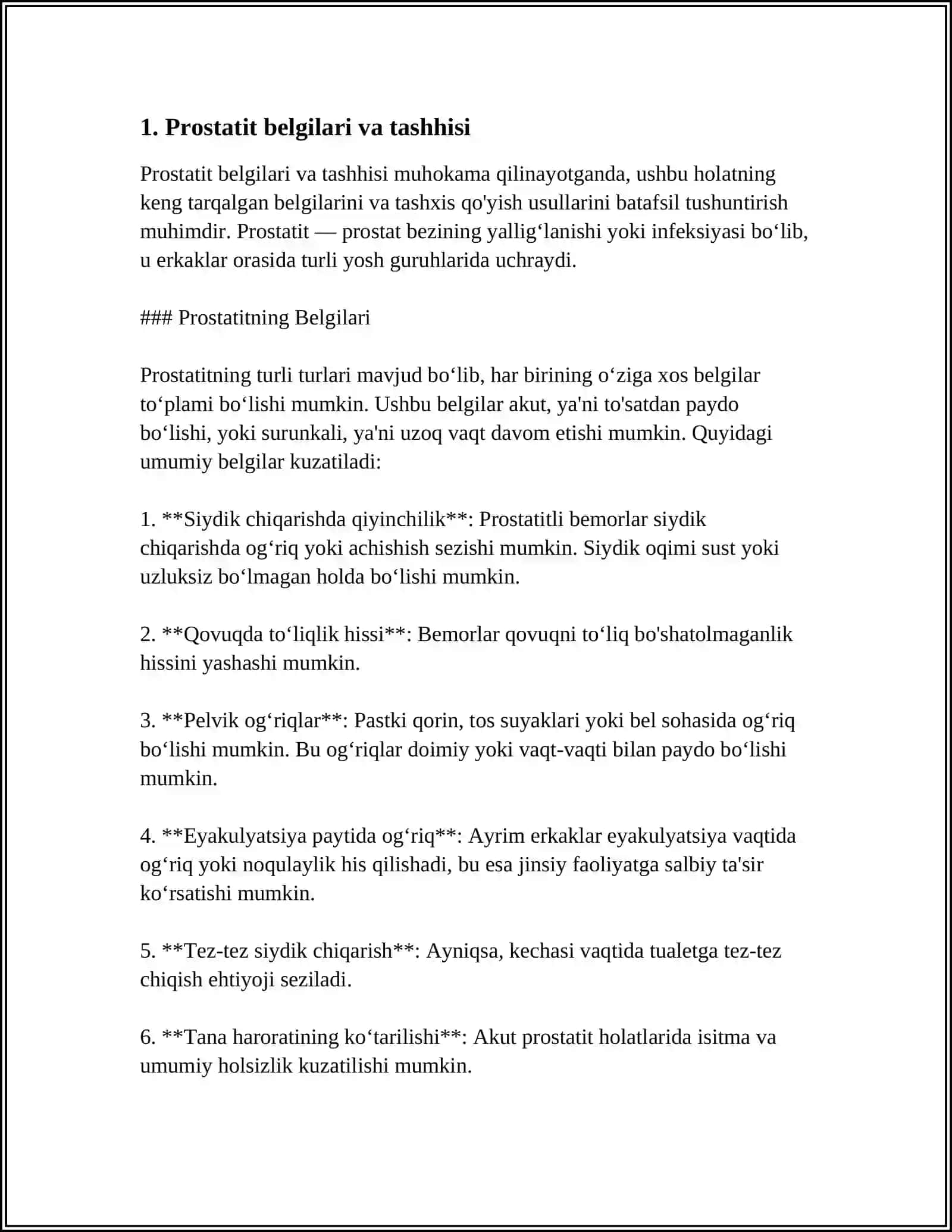 Prostatit va Jinsiy Yo'llar Infeksiyasi: Davolash va Diagnostikasi 3
