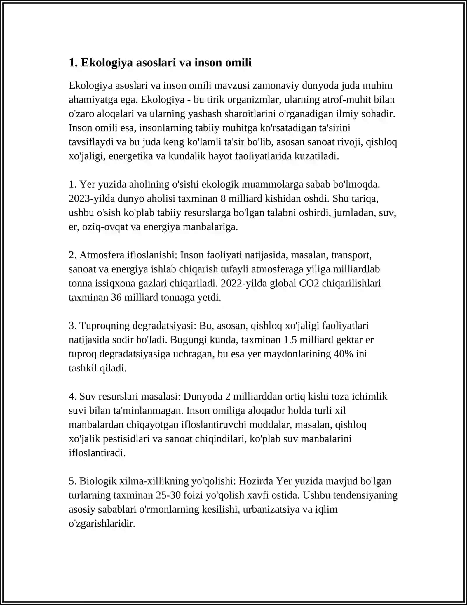EKOLOGIYA. ODAM -EKOLOGIK OMIL. BIOSFERA VA UNING MUAMMOLARI 3