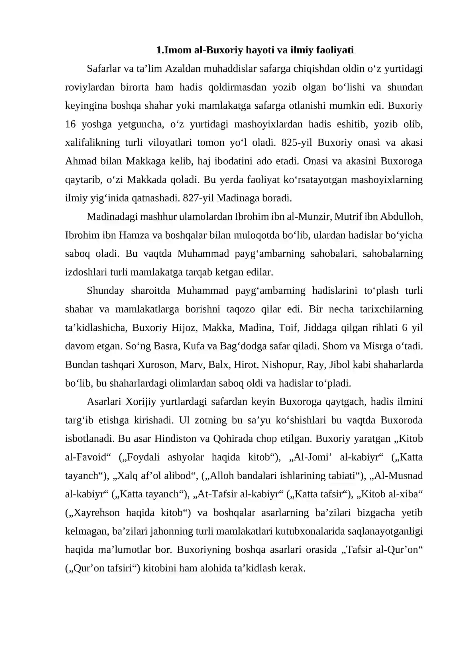 IMOM AL-BUXORIY (810-870) MAVZUSIDA MANBALAR TAHLILI VA ADABIYOTLAR SHARHINI TAYYORLASH 3
