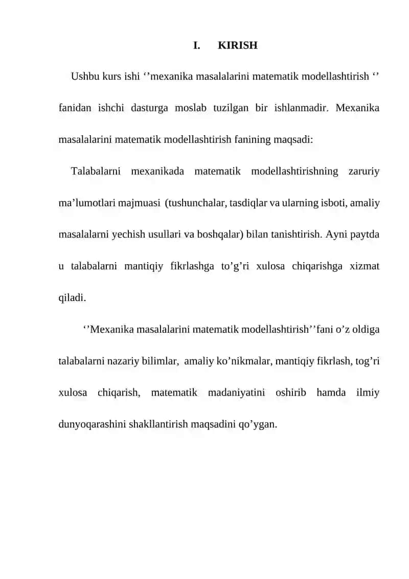 Statika masalarini matematik modellashtirish 3