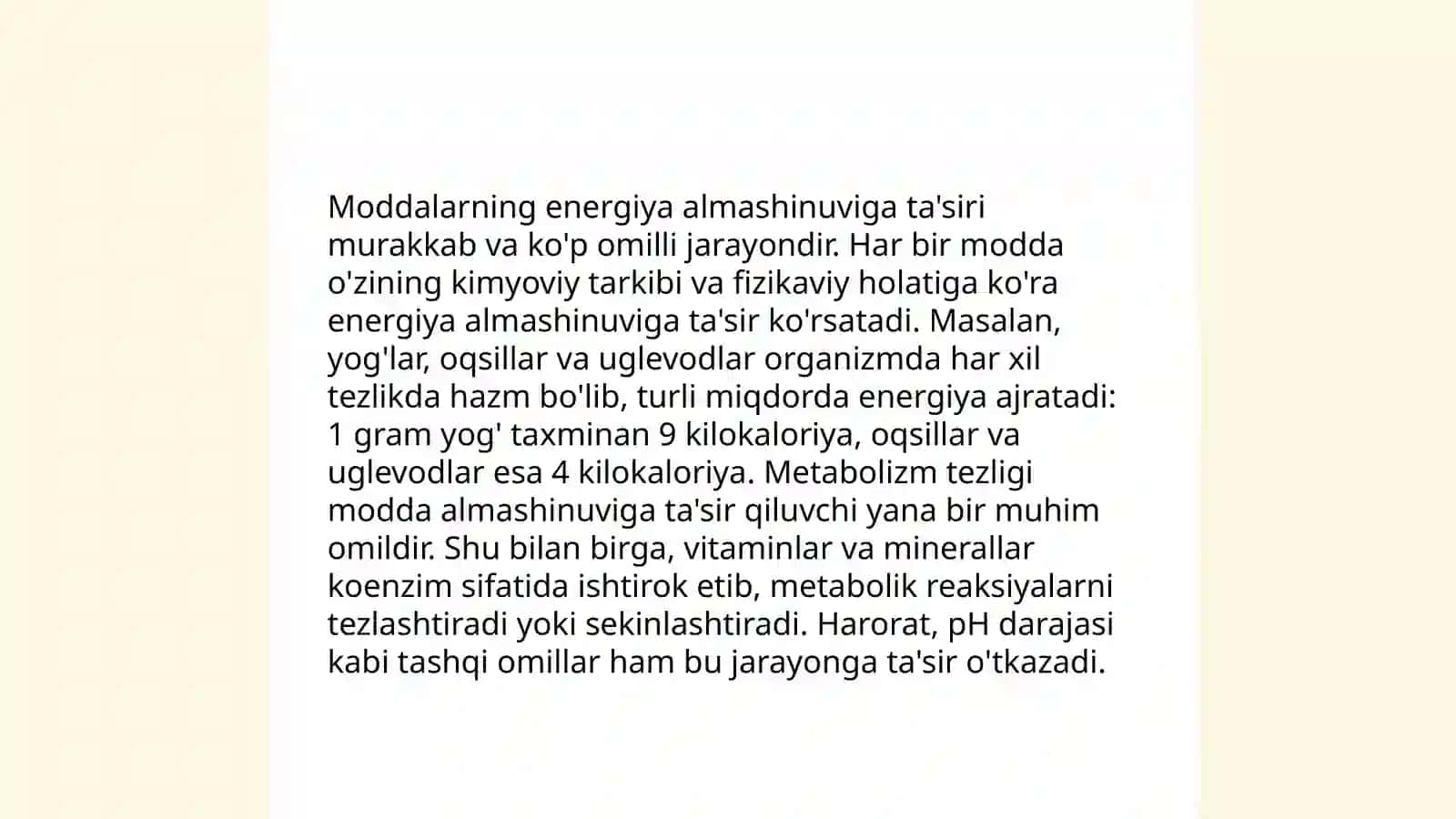 Moddalar va energiya almashinuvi.Ularning yoshga bog'liq xususiyatlari 3