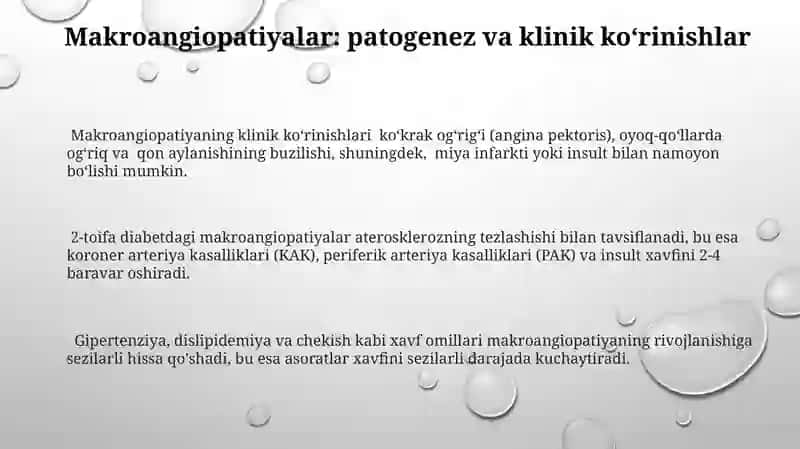 Qandli diabet. Makro va mikroangiopatiyalar. Patogenezi klinikasi davolash 3