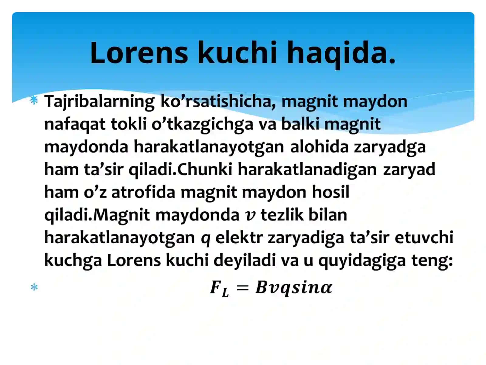 Lorens kuchi. Magnit maydonida o‘tkazgichning ko‘chirilishida bajarilgan ish 3