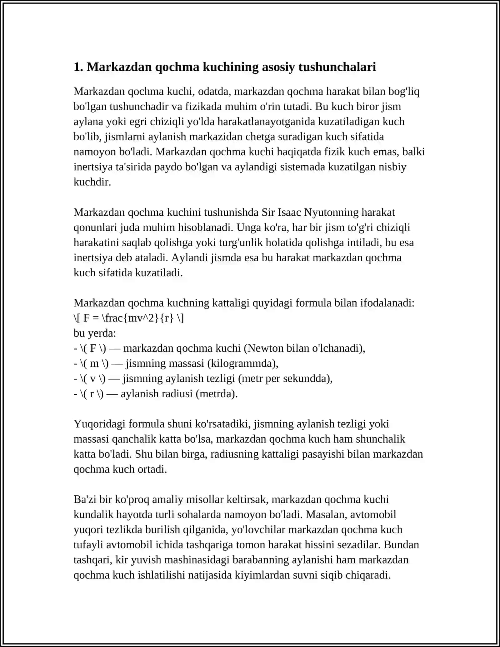 MARKAZDAN QOCHMA KUCH USULI BILAN QUYMALAR OLISH 3