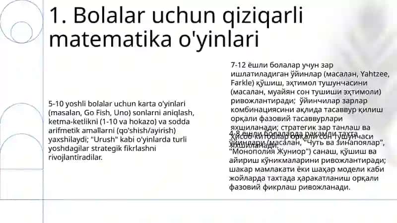 Bolalar uchun qiziqarli matematika o'yinlari 3