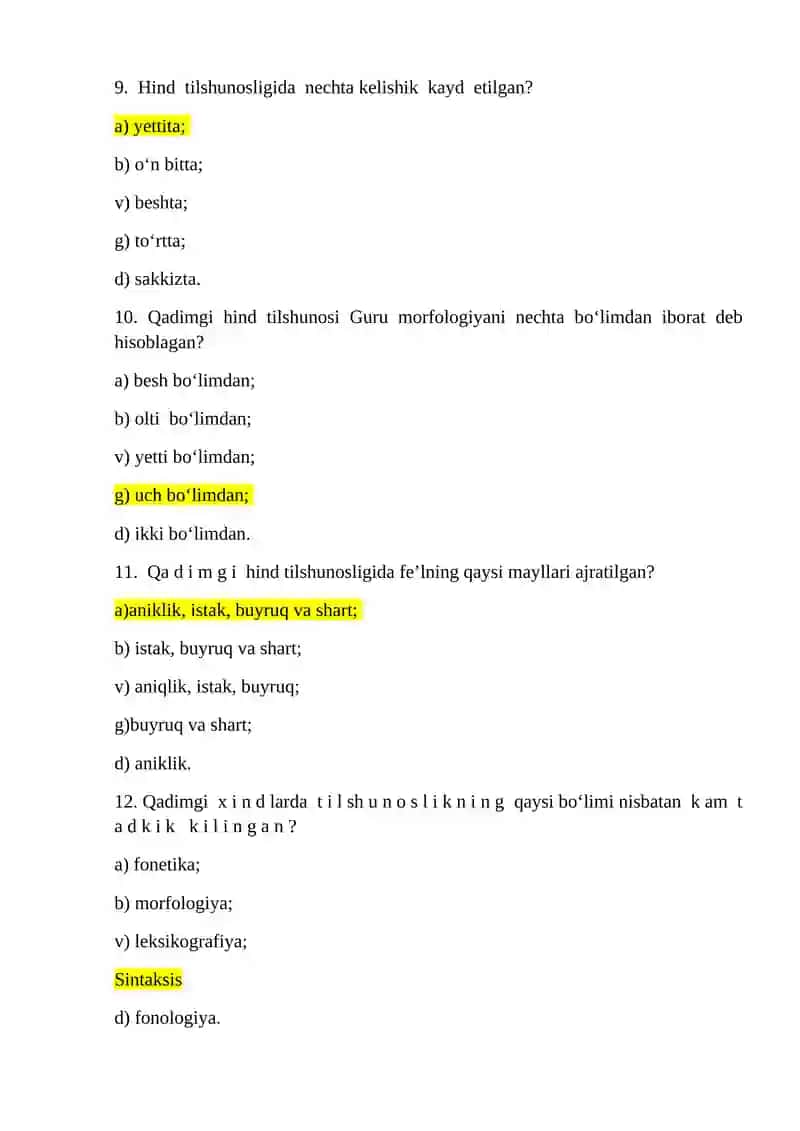Umumiy tilshunoslik fanidan test, javoblari bilan 3