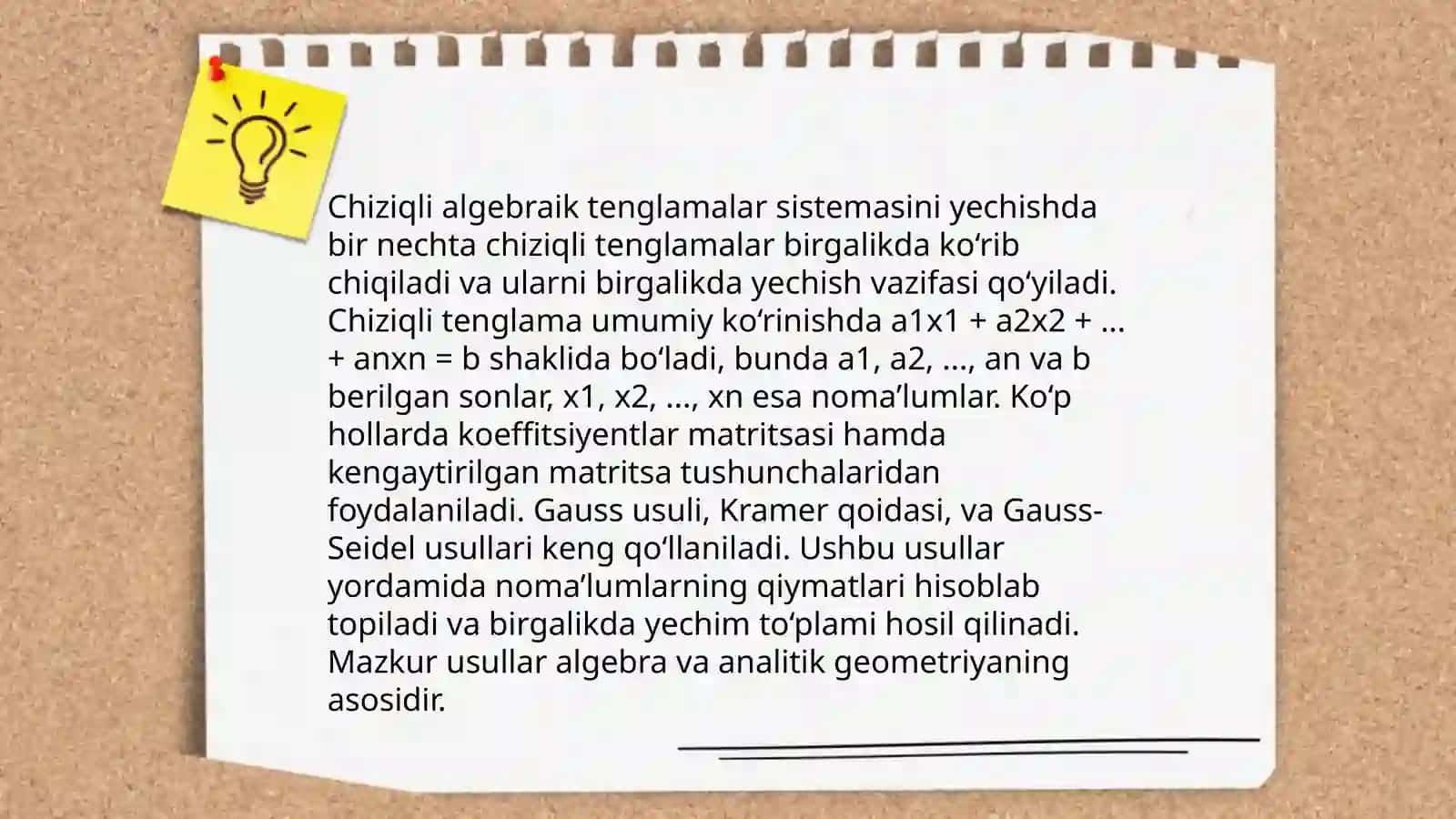 Chiziqli algebraik tenglamalar sistemasini taqribiy yechishning variatsion usullari 3