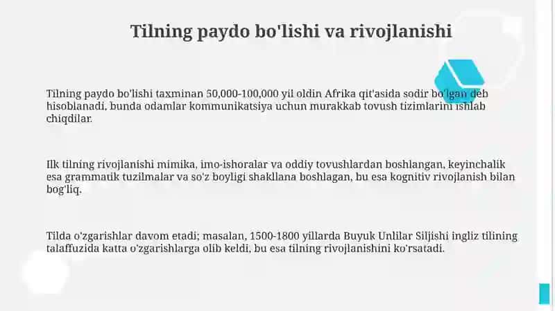 Tilning paydo bo'lishi va rivojlanishi 3