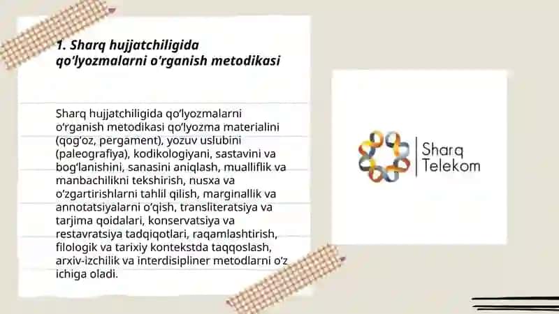Sharq hujjatchiligida qoʻlyozmalarni oʻrganish metodikasi 3