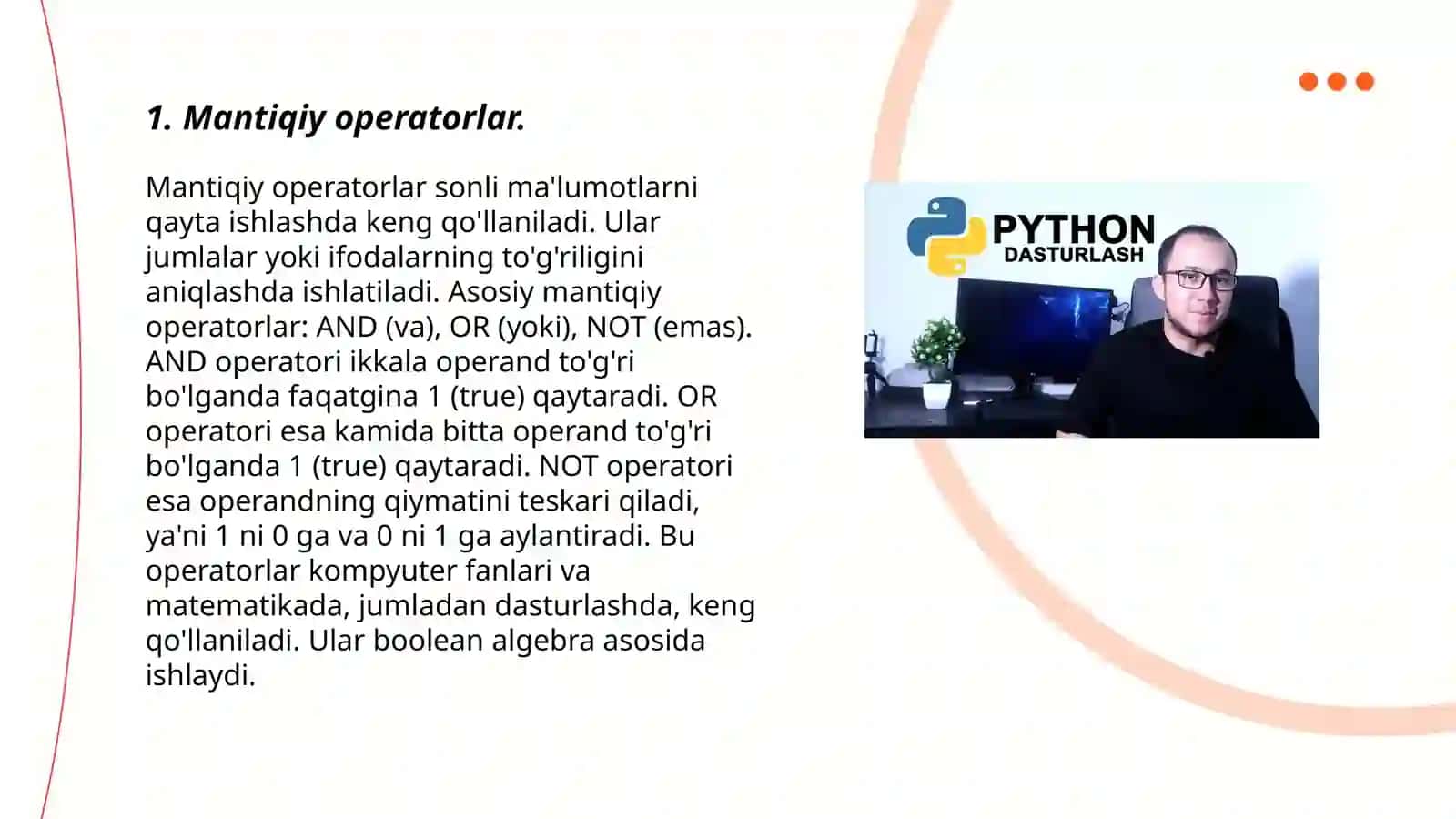 Python dasturlash tilida mantiqiy taqqoslash va bitli operatsiyalar 3