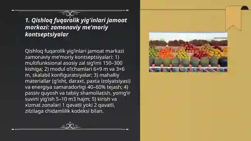 Qishloq fuqarolik yig'inlari jamoat markazining me'morchiligi va zamonaviy tendentsiyalari 3