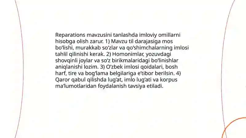 Reparations mavzusini tanlash: imloviy omillarni hisobga olish 3