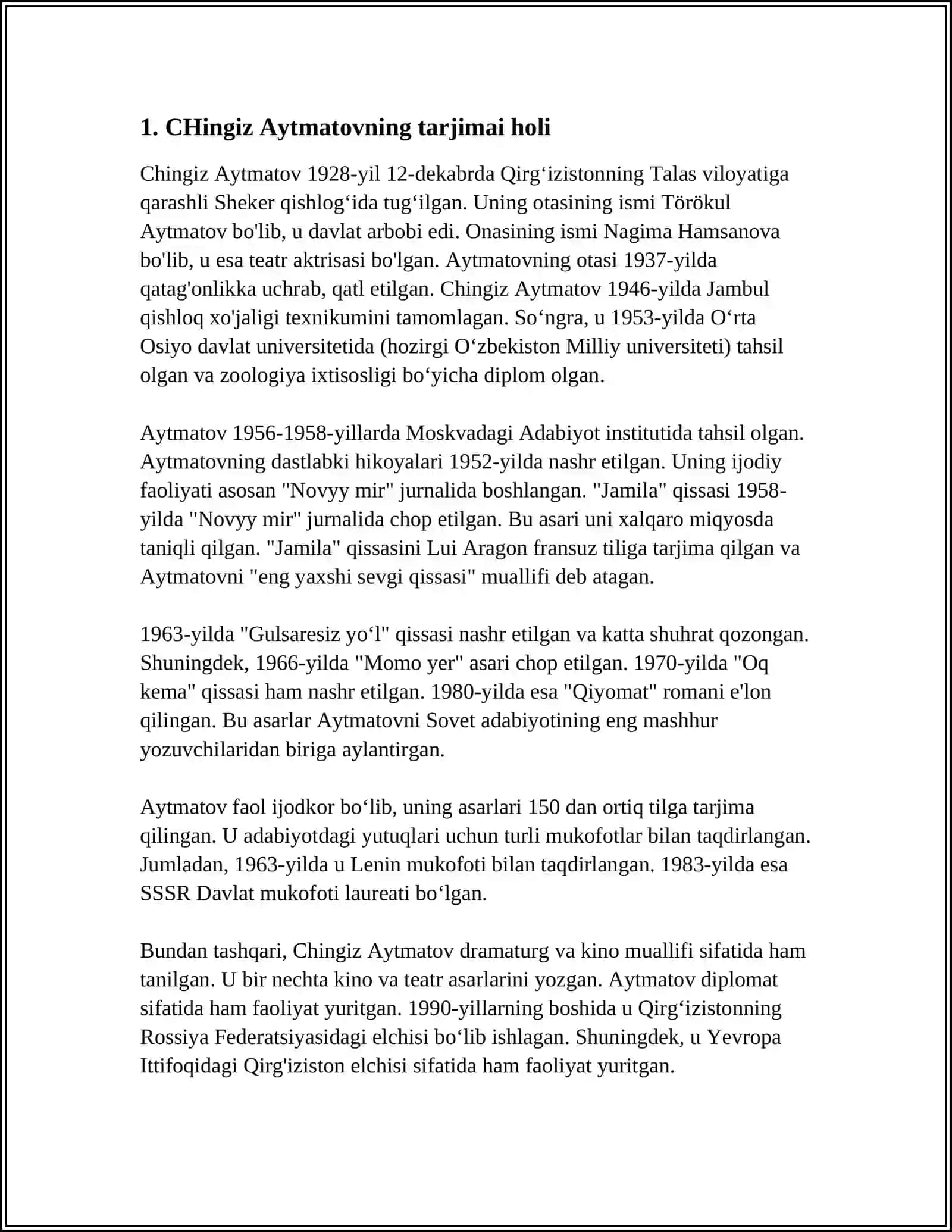CHINGIZ AYTMATOV HAYOTI VA IJODINI O'RGANISHDA GRAFIK ORGANAYZERLARDAN FOYDALANISH 3