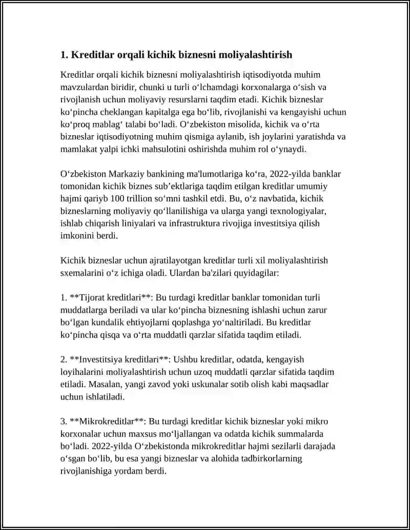 KICHIK BIZNESSNI MOLIYALASHTIRISH IMKONIYATLARI 3