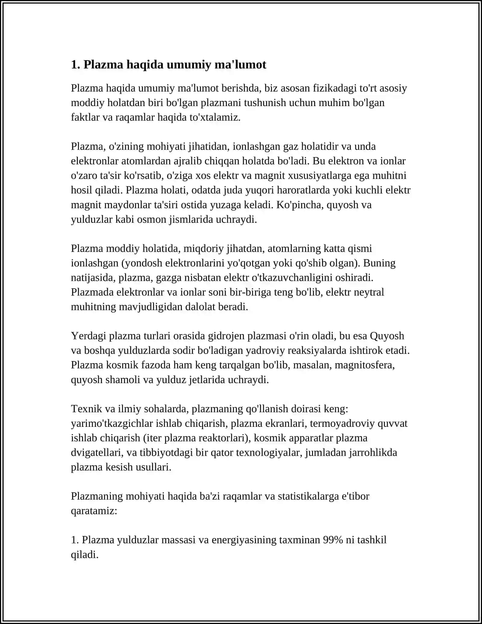 PLAZMA XOSSALARI VA QOʻLLANISHI MAVZUSIGA 3