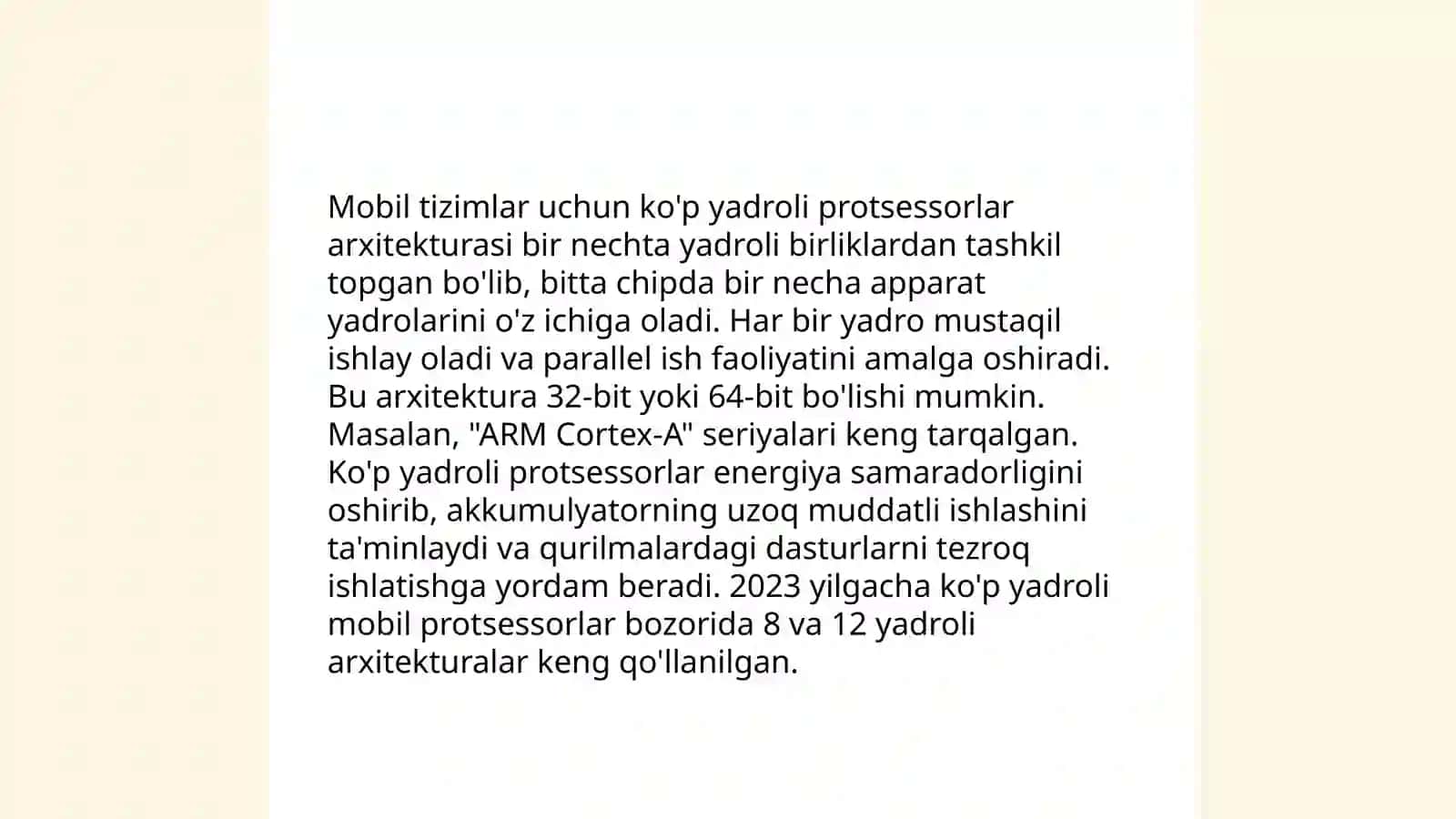 Mobil tizimlar uchun mòljallangan kòp yadroli prosessorlar 3