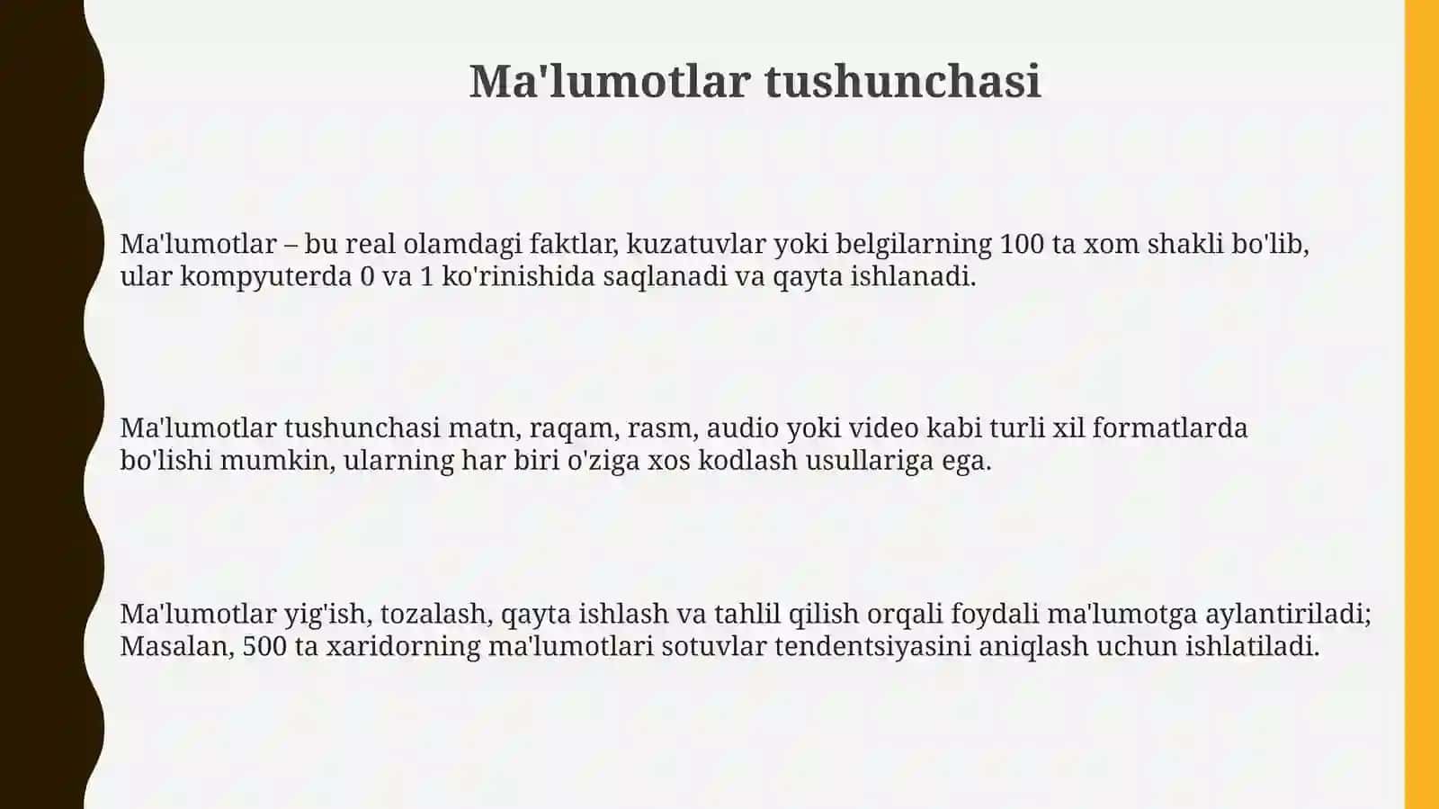 Ma’lumotlar, algoritmlar va ma’lumotlar tuzilmasi 3