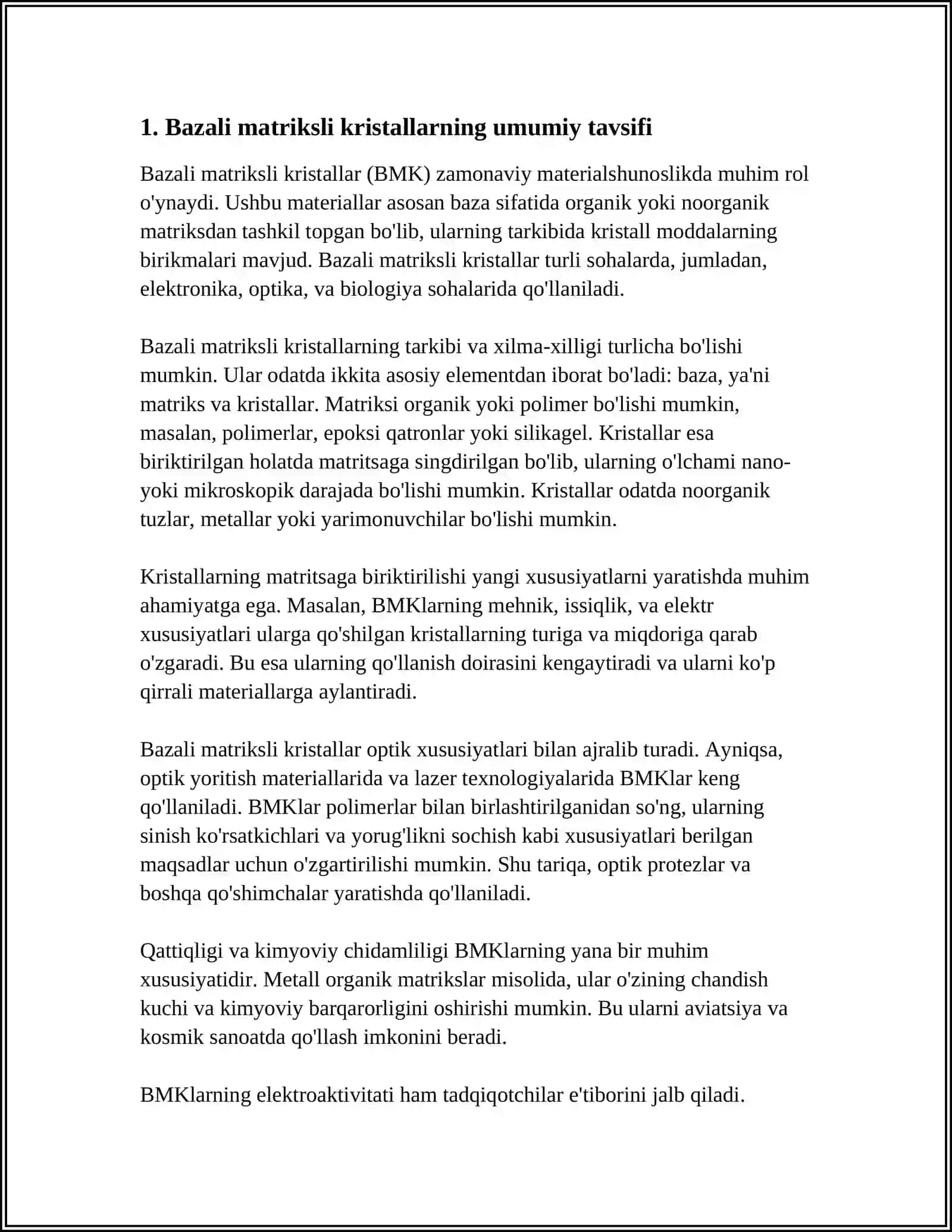 BAZALI MATRITSALI KRISTALLAR SINFLANISHI ASOSIY PARAMETRLARI 3