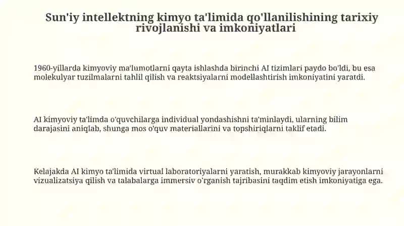 Sun'iy intellektning kimyo ta'limida qo'llanilishining tarixiy rivojlanishi va imkoniyatlari 3