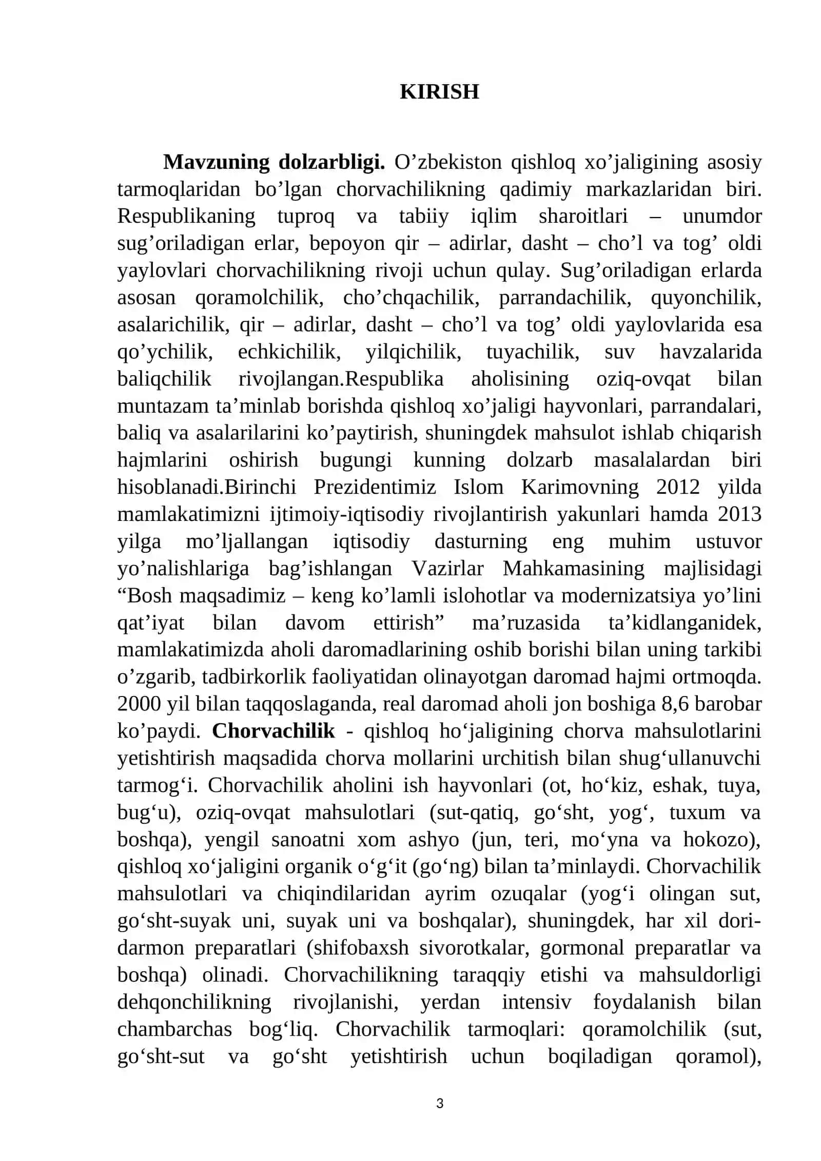 Chorvachilikning Respublika xalq xo’jaligidagi ahamiyati va uning rivojlanishi 3