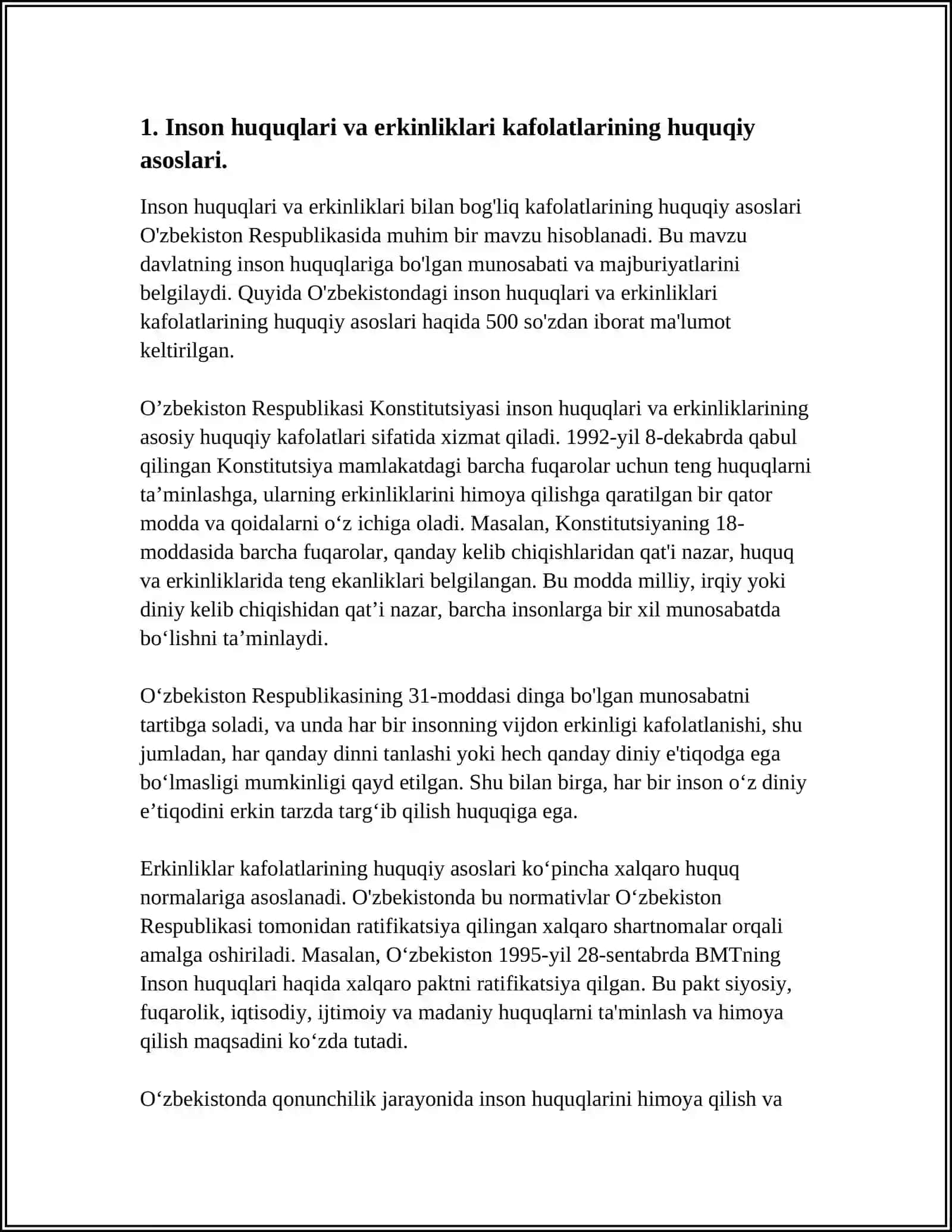 YANGI O'ZBEKISTONDA INSON HAQ HUQUQLARI VA ERKINLIKLARI KAFOLATINING YARATILISHI 3