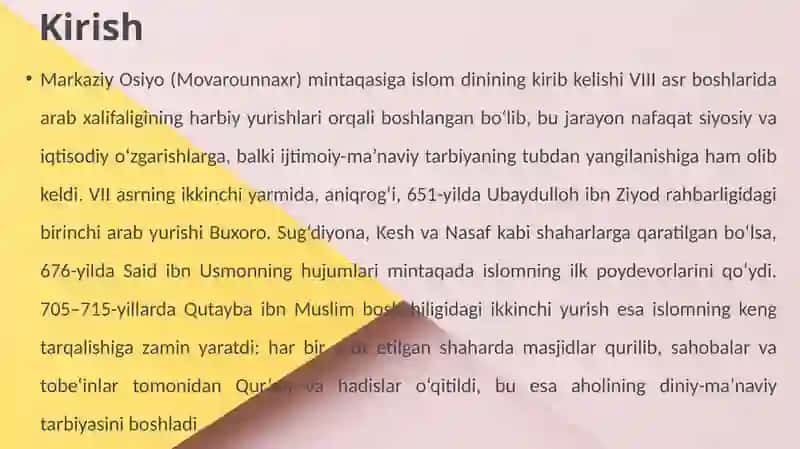 Markaziy Osiyoga Islomning Kirib Kelishi va Ijtimoiy-Ma’naviytarbiyadagi O‘zgarishlar 3