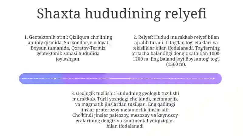 Boysun ToshkoʻMir Koni Geologik Joylashuv OʻRni, Relyefi Uning Tektonikasi,Geologik Xaritasi Va Razrezi 3