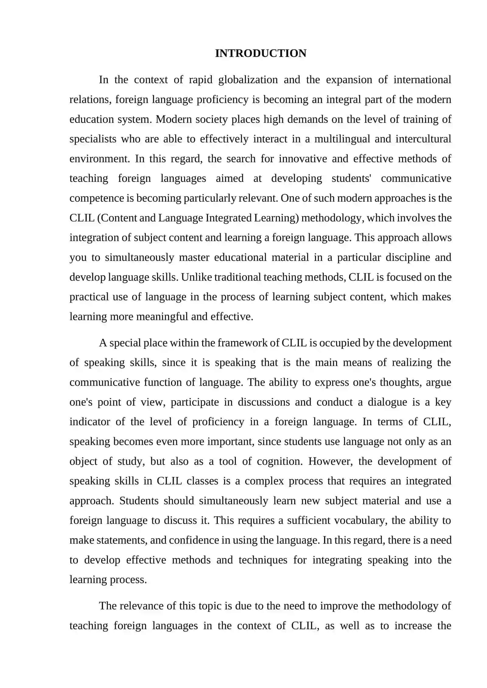 COURSE WORK THEME: INTEGRATION OF SPEAKING SKILLS IN CLIL (CONTENT AND LANGUAGE INTEGRATED LEARNING) CLASSROOMS 3