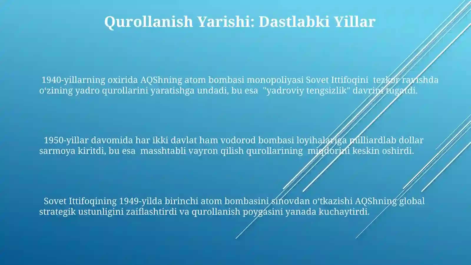 Sovuq urush "AQSH va SSSR o’rtasidagi qurollanish poygasi" 3