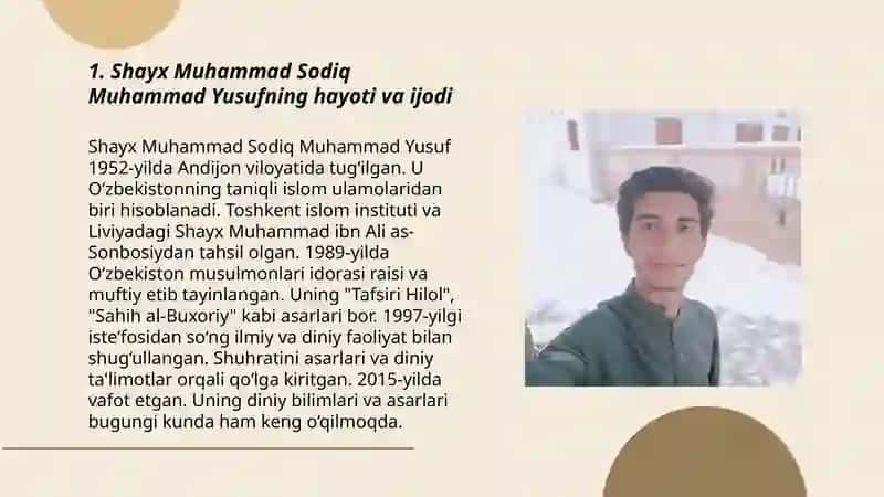 Shayx Muhammad Sodiq Muhammad Yusufning "Baxtiyor oila asarida islom qadriyatlarining talqini mavzusida taqdimot tayorlash 3