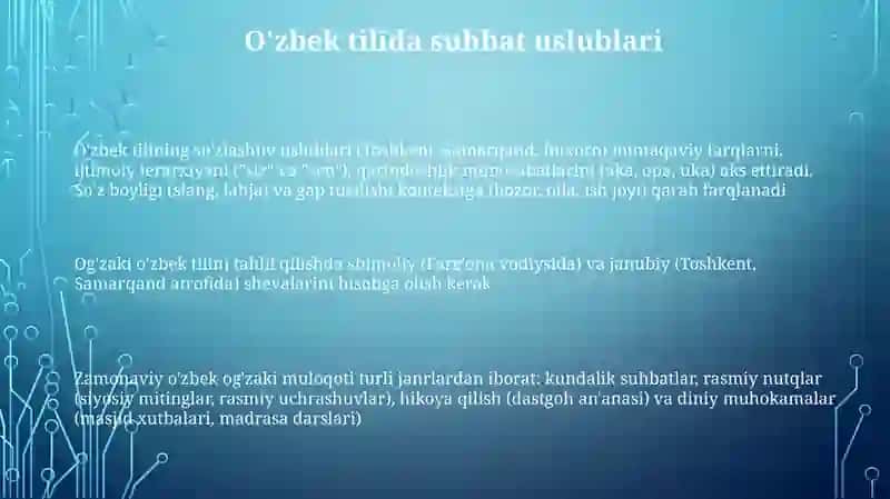 O'zbek tilining so'zlashuv uslublari 3