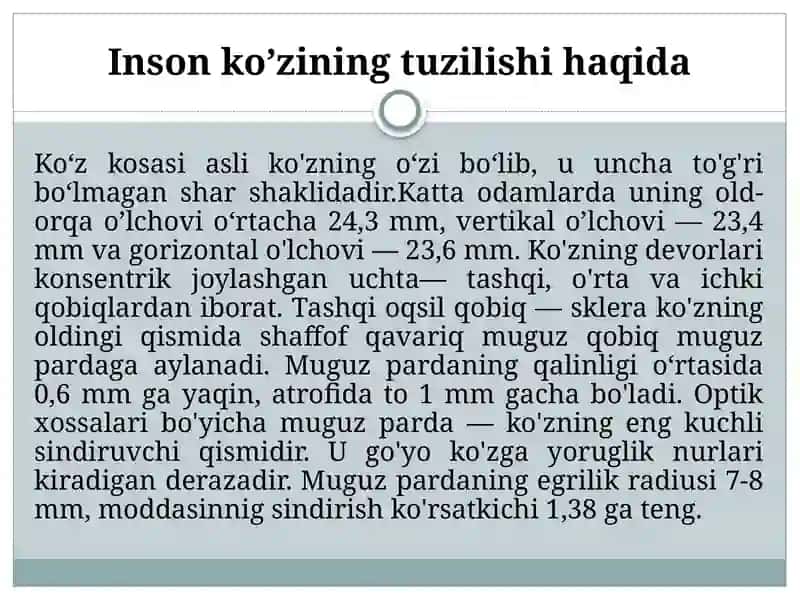 Ko’zning Optik Sistemasi va uning Fizik Xususiyatlari 3