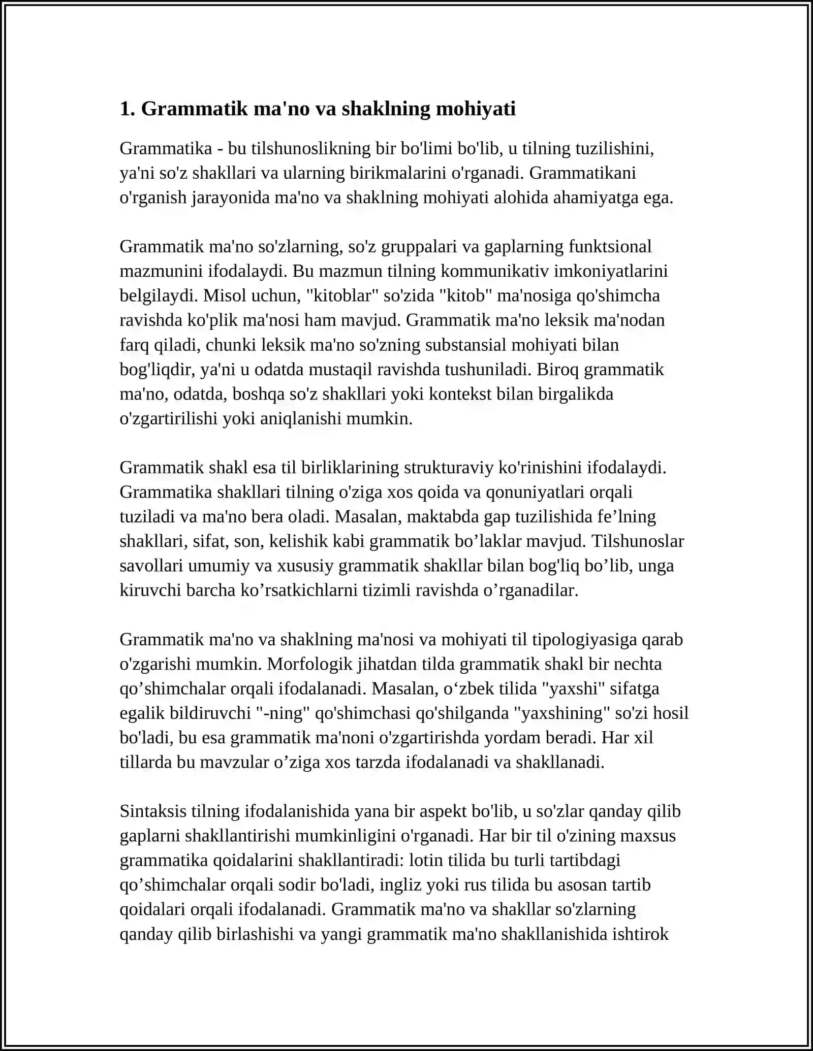 GRAMMATIKA VA UNING PREDMETI. GRAMMATIK KATEGOROYA, GRAMMATIK MA'NO VA GRAMMATIK SHAKL 3