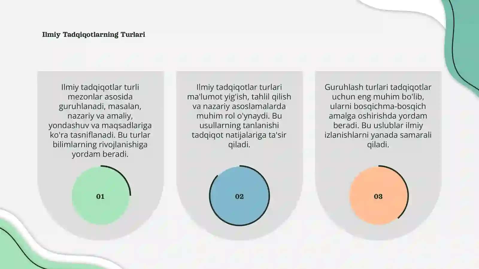 Ilmiy tadqiqot turlari va mezonlar bo'yicha guruhlanishi 3