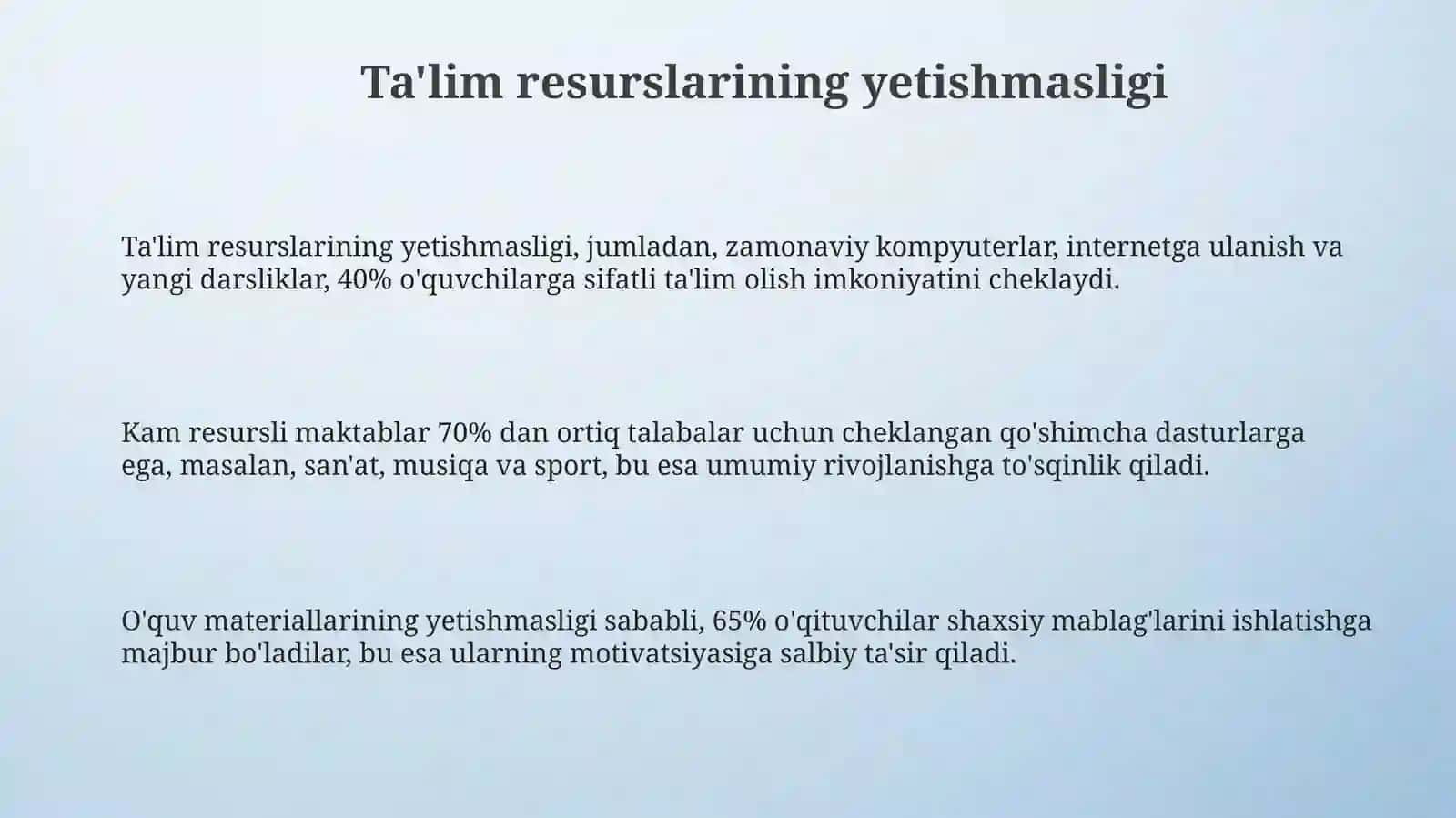 Ta'lim Resurslarining Yetishmasligi 3