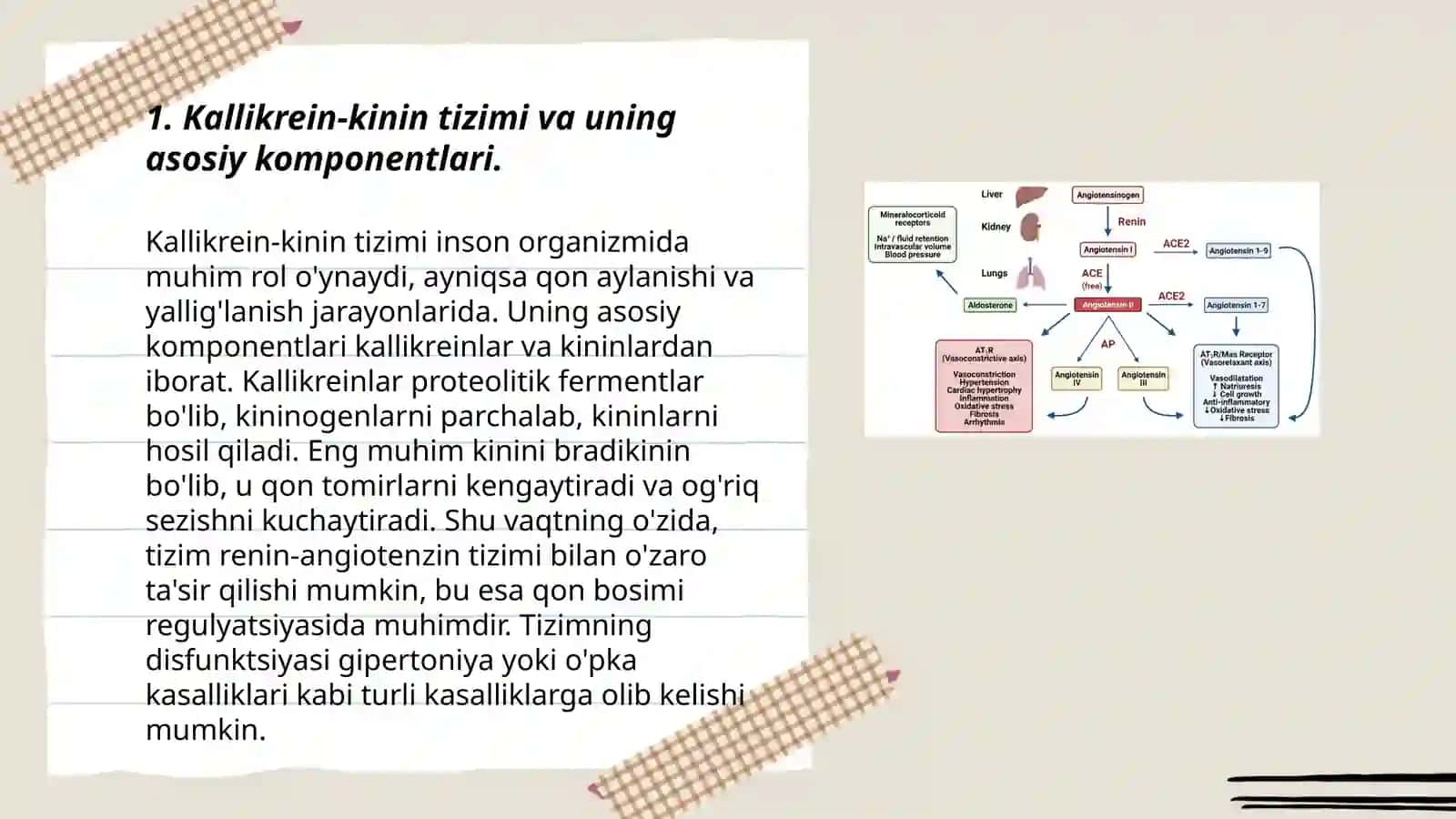 Kallikrein-kinin tizimi, klinik ahamiyati. Proteinopatiyalar Saydullayeva Surayyo 3